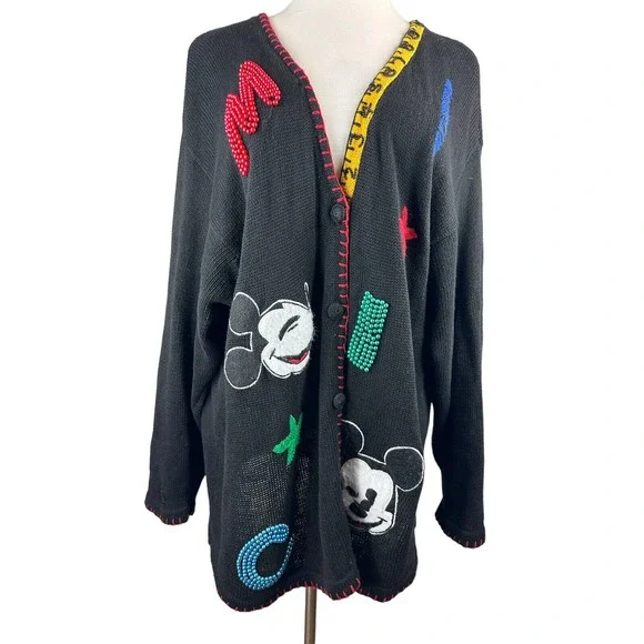 Rare Vtg Mickey & Co Oversized Cardigan Embellished Beaded Embroider Academic 3X - Picture 2 of 16